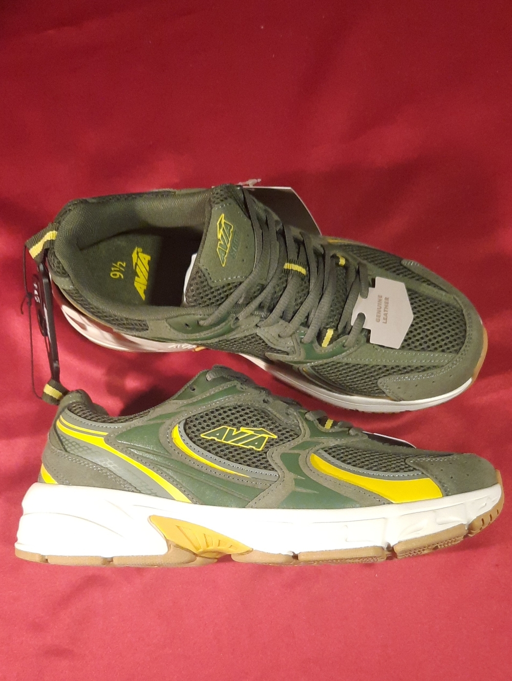 Avia Men's Olive Green and Yellow Athletic Sneakers Genuine Leather